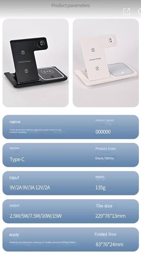 POWERO PLUS FOLD 3 IN 1 WIRELESS CHARGING STATION BLACK PR-CH15W311-BK thumbnail 2