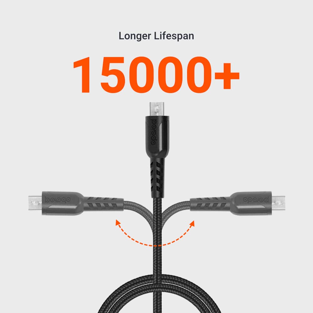 PORODO METTALIC CABLE BRAIDED 2A WITH MICRO USB CONNECTOR BLACK PD-MMETRP025-BK thumbnail 3