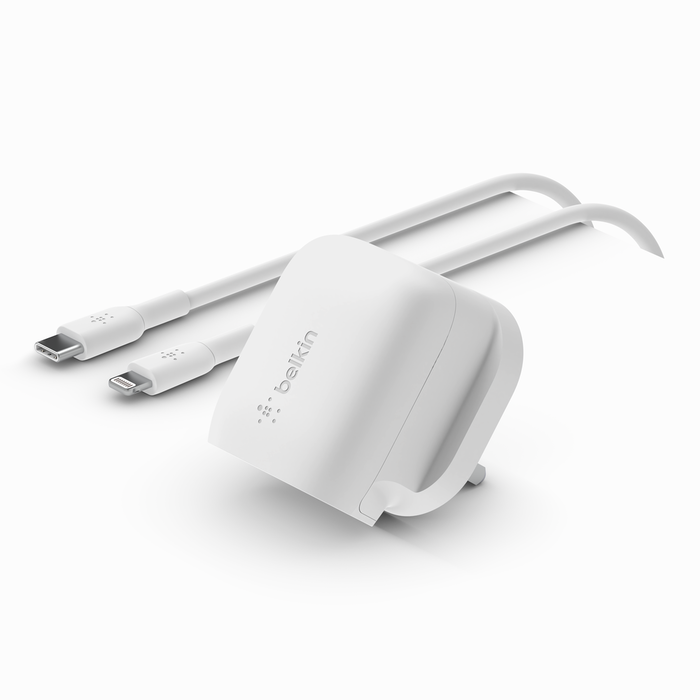 BELKIN BOOST CHARGE 20W USB C WALL CHARGER USB C CABLE WITH LIGHTNING CONNECTOR WHITE WCA006MY1MWHB5