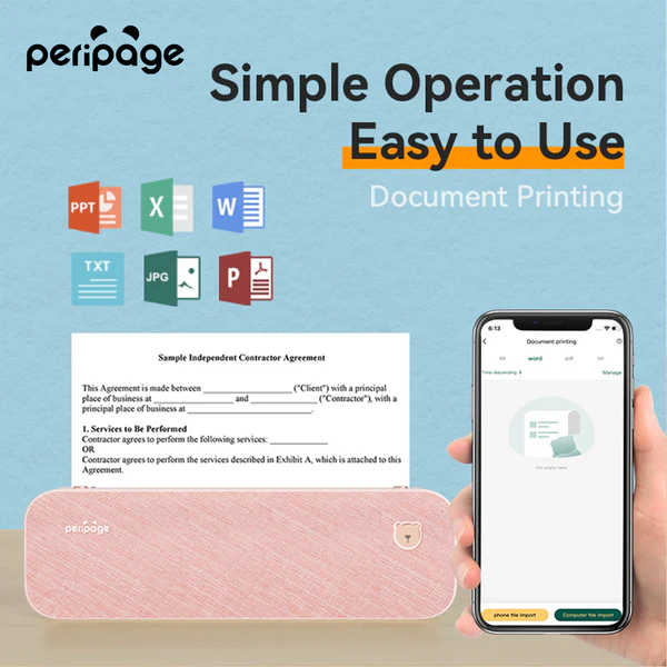 PeriPage A40 Mini Printer (Grey) - Portable and Efficient Wireless Printing Solution thumbnail 6