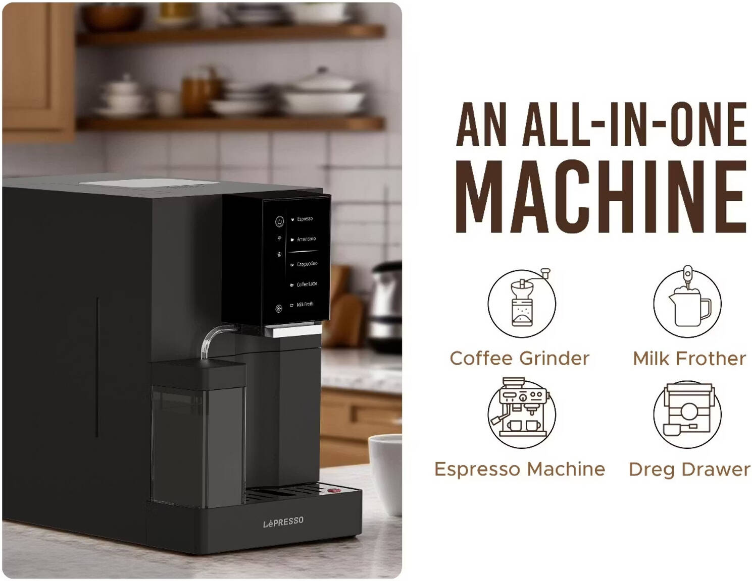 LEPRESSO BREVISSIMO AUTOMATIC COFFEE MACHINE BLACK LPCFFBAC0046BK thumbnail 3