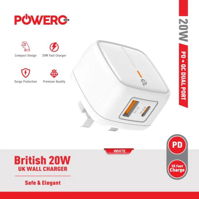 POWERO PLUS BRITISH PD QC 20W ADAPTER WHITE PR-TCP20UK-WH thumbnail 3