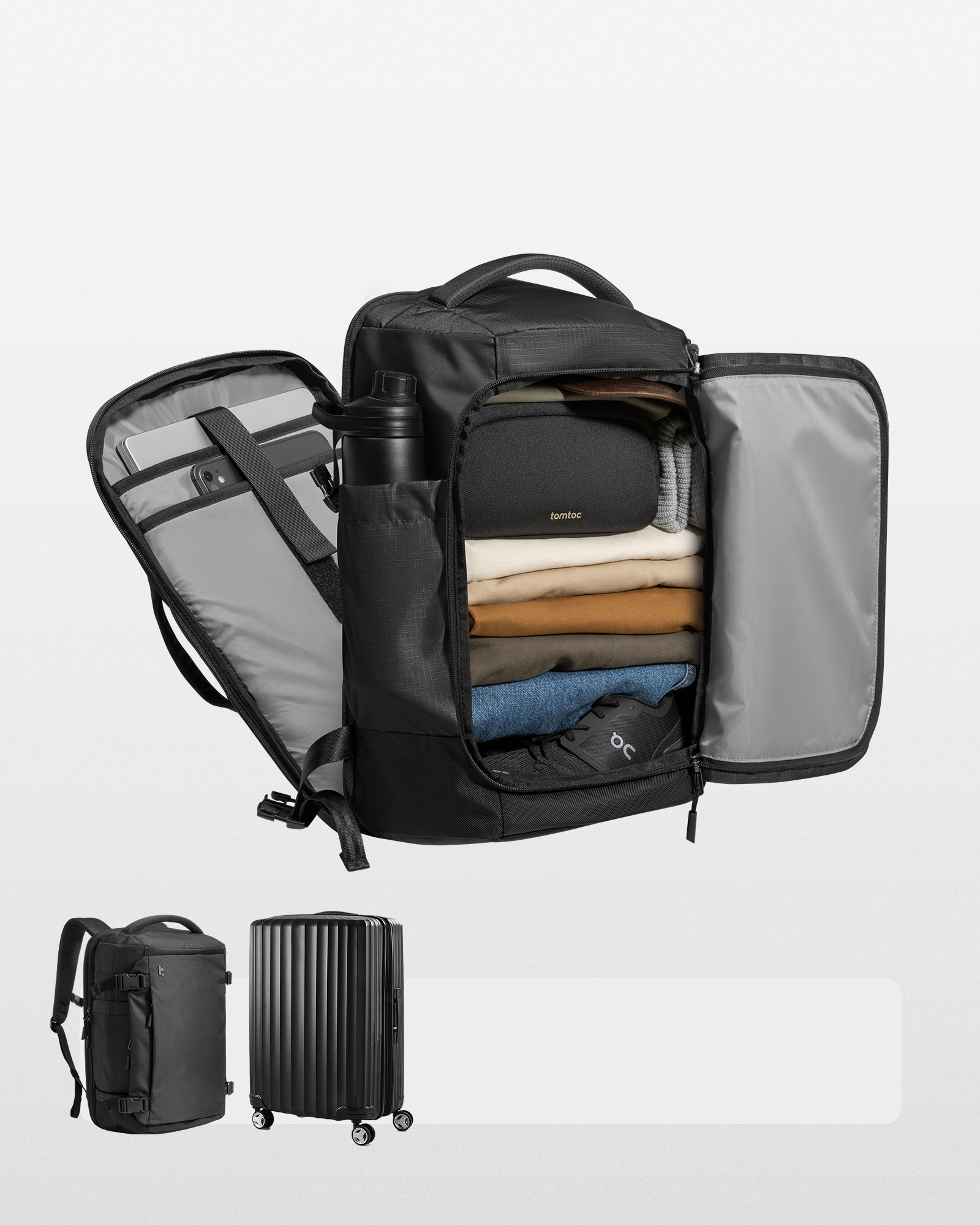 TOMTOC NAVIGATOR T66 17 INCH/40L LITEWAY TRAVEL BACKPACK BLACK T66M1D2 thumbnail 2
