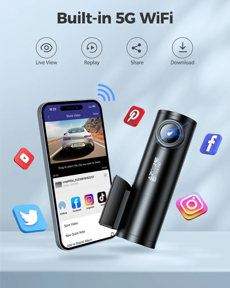 AZDOME 4K Front and Rear Dash Camera Kit with 64GB Memory Card - M300S thumbnail 11