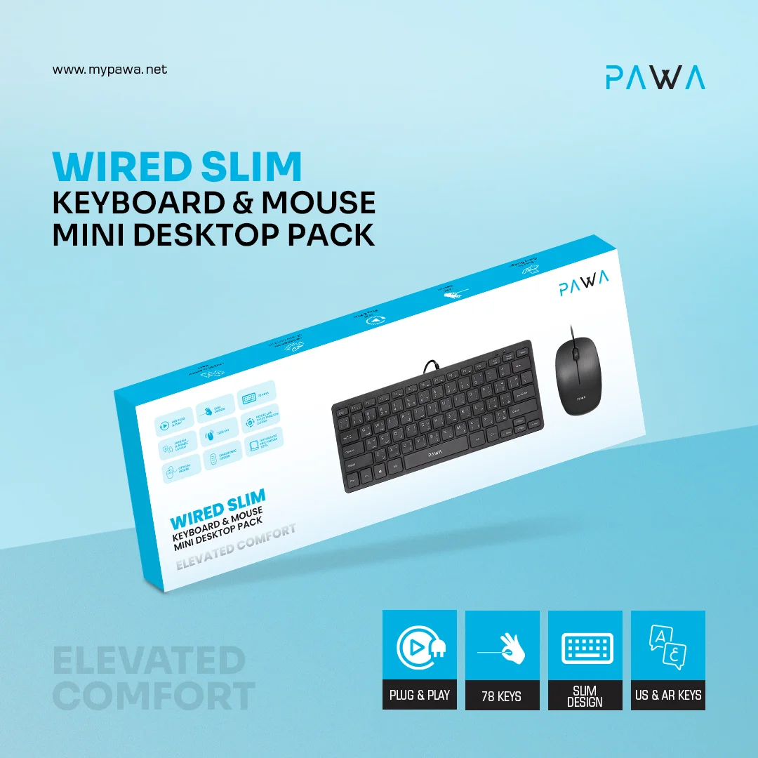 PAWA WIRED SLIM KEYBOARD AND MOUSE MINI DESKTOP PACK BLACK PW-CMBMKEA2-BK thumbnail 5