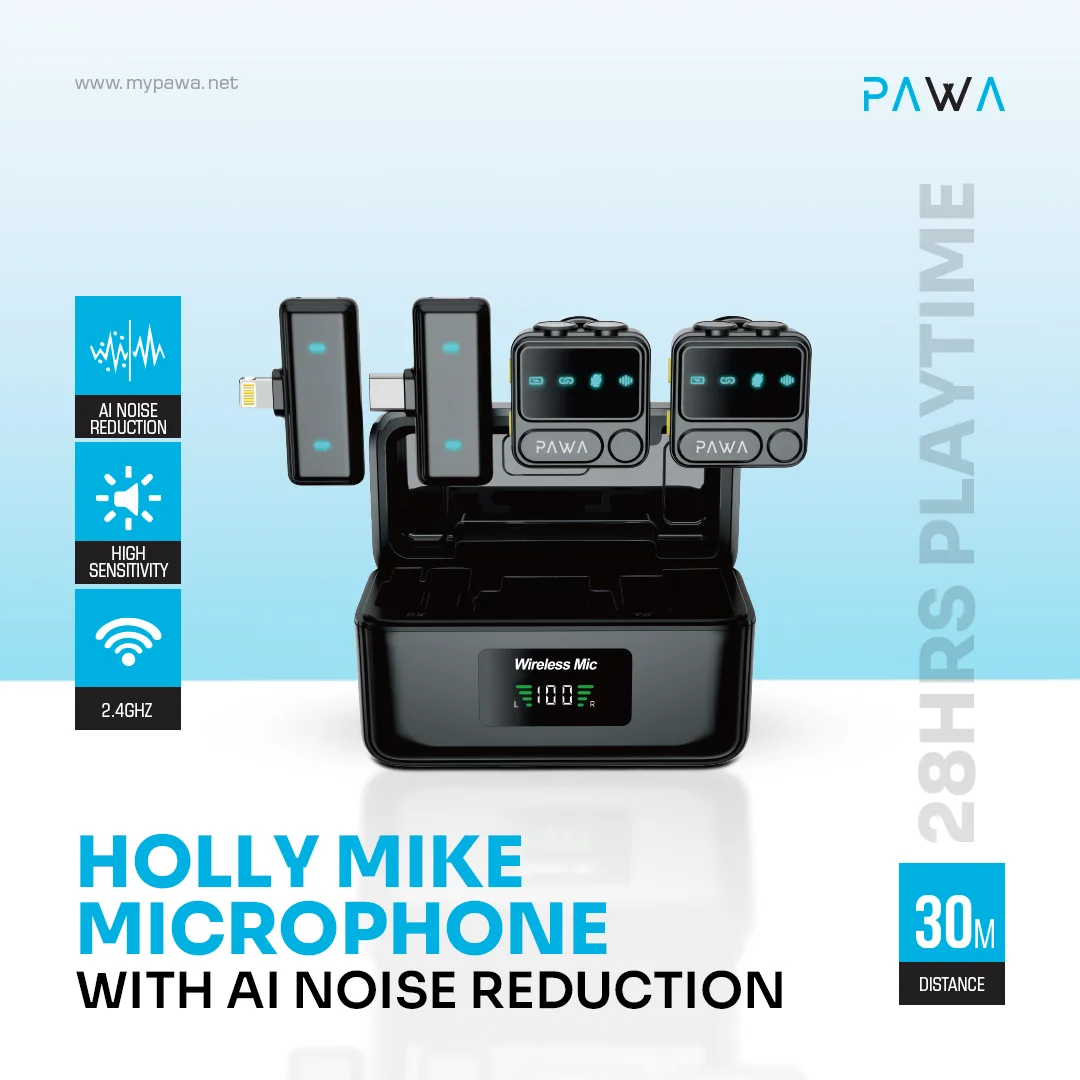 PAWA HOLLY MIKE MICROPHONE WITH AI NOICE REDUCTION BLACK PW-LDMCCCL6-BK thumbnail 3
