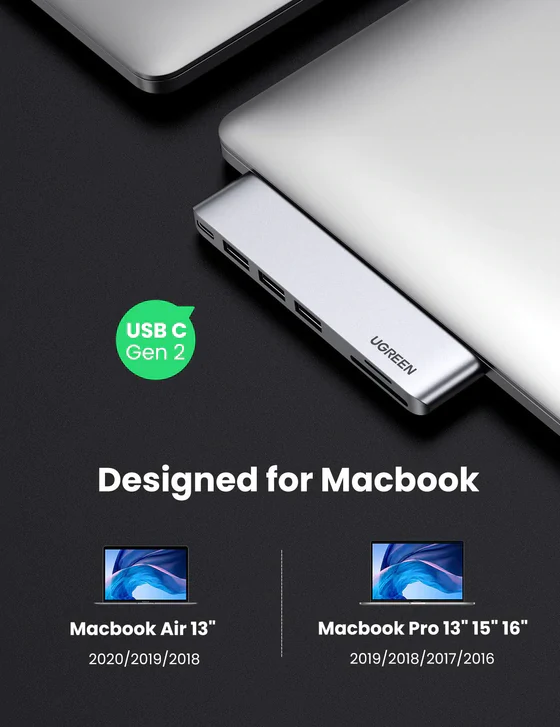 UGREEN 2XUSB C TO 3XUSB 3.0-A+SD+TF+PD MULTIFUNCTION ADAPTER ALUMINIUM SHELL 60560 thumbnail 6