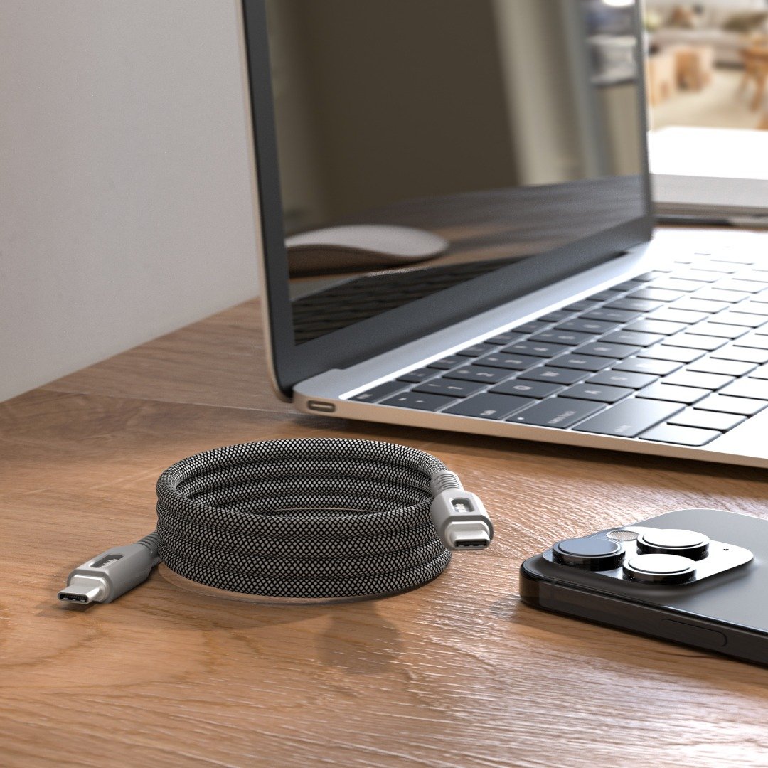 BluPebble PowerFlow Magnetic USB-C to USB-C Cable 3.3ft 60W 1-Meter Grey (BP-PFUSBC1M-GY) thumbnail 3