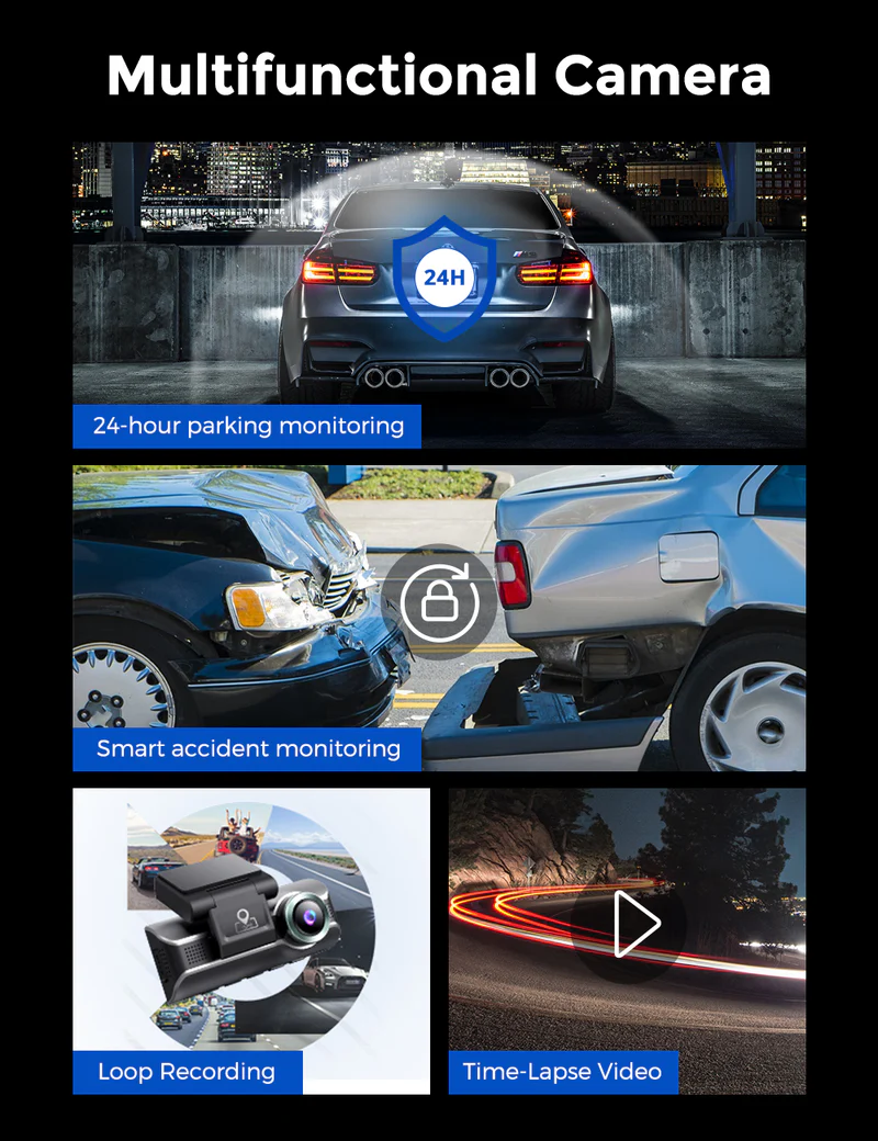 AZDOME 4K Front and Rear Dash Camera Kit with 3.19-Inch Screen, IR Night Vision, 24H Parking Mode - M550 thumbnail 6