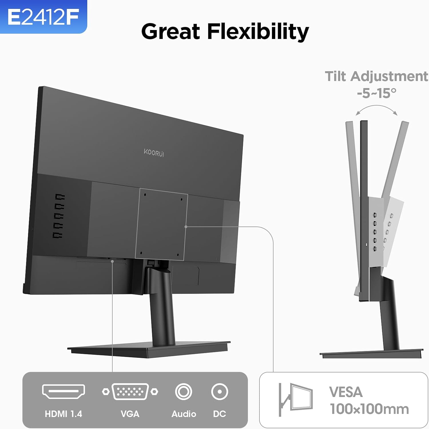 KOORUI 23.8-INCH FHD 1920X1080 SRGB 100HZ 6MS VA PANEL BUSINESS MONITOR E2412F thumbnail 6