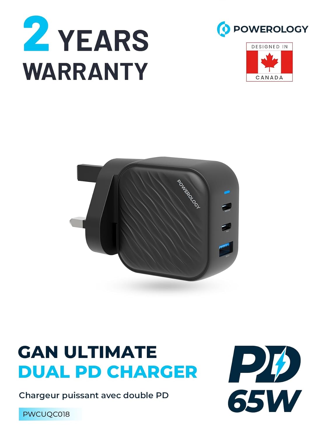 POWEROLOGY GAN DUAL USB C WALL CHARGER PD 45W PWCUQC035 thumbnail 2