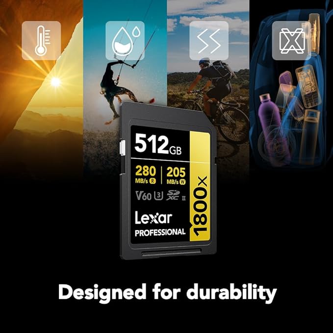 LEXAR PROFESSIONAL 1800X SDXC™ UHS-II CARDS UP TO 280MB/S READ 205MB/S WRITE U3 V60 4K - 512GB LSD1800512G-BNNNG thumbnail 7