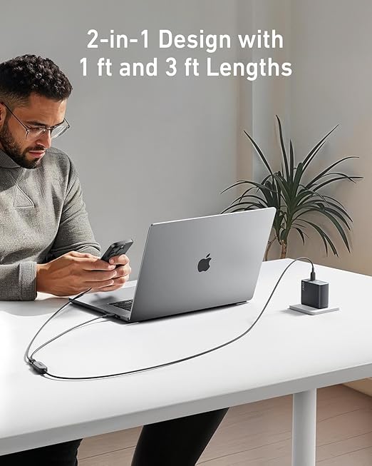ANKER 2 IN 1 USB C TO USB C 140W 4FT CABLE BLACK A8895H11 thumbnail 6