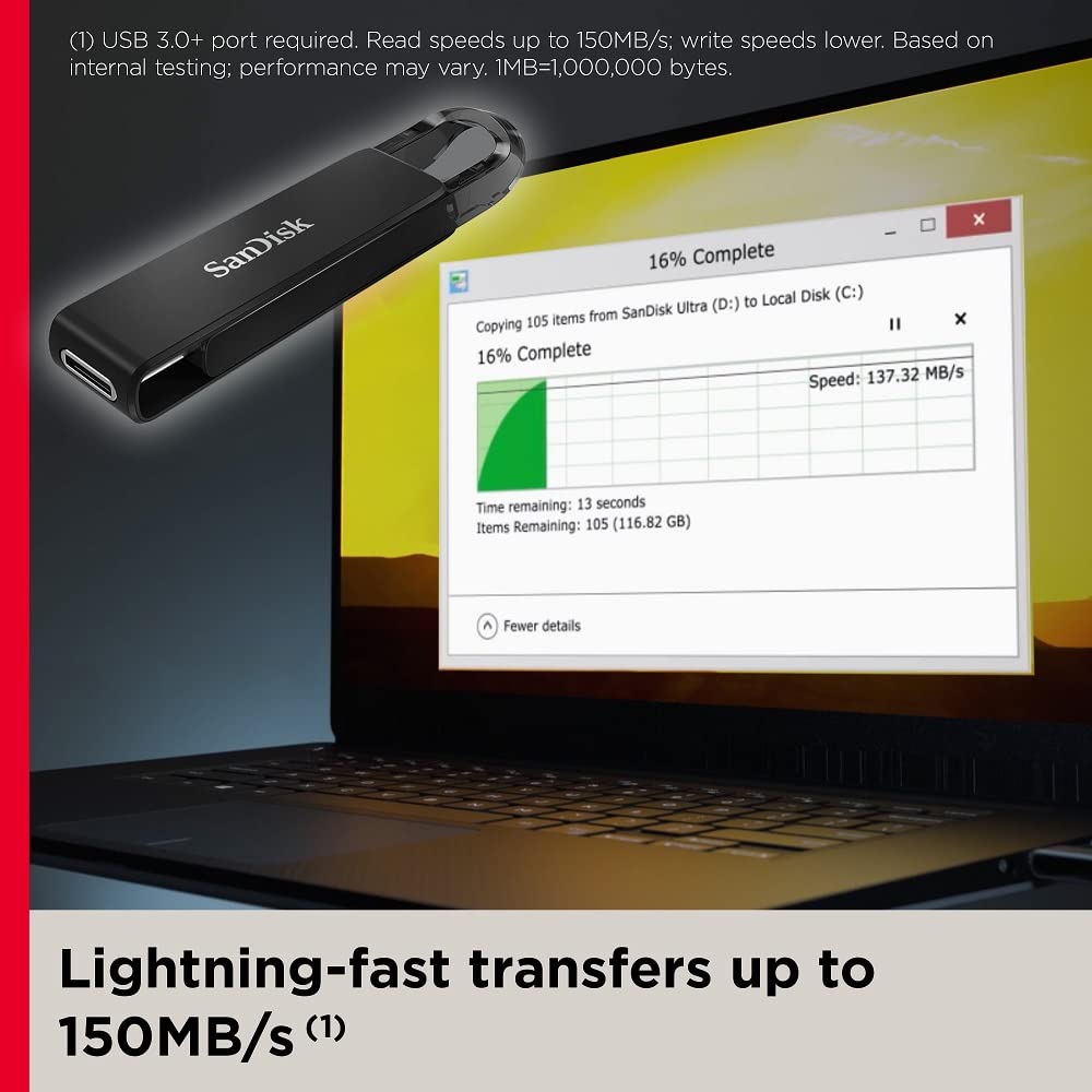 SANDISK ULTRA USB 128GB TYPE C SPEED UP TO 150MBPS FLASH DRIVE SDCZ460-128G-G46 thumbnail 4