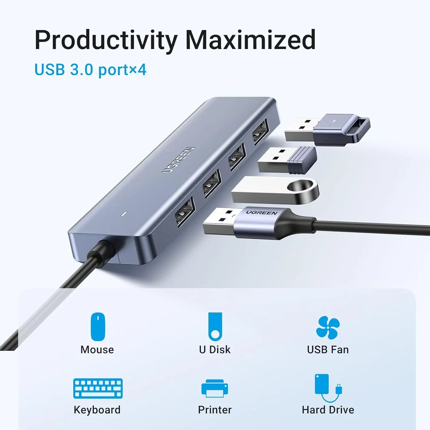UGREEN 4-PORT USB3.0 HUB WITH MICRO USB POWER SUPPLY 70336 thumbnail 3