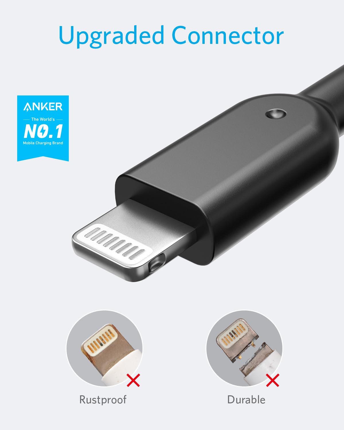 ANKER USB-A TO LIGHTNING CONNECTOR 10FT NYLON BRAIDED CABLE BLACK A8454H12 thumbnail 2