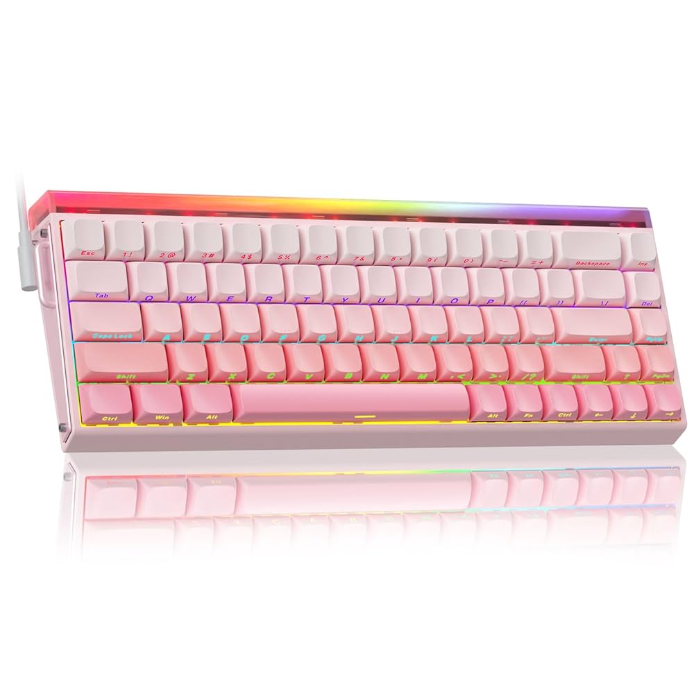 AULA 68 KEYS RGB 65% WIRED MECHANICAL GAMING KEYBOARD  BLACK KING SWITCH COUNTOUR PINK HERO68HE