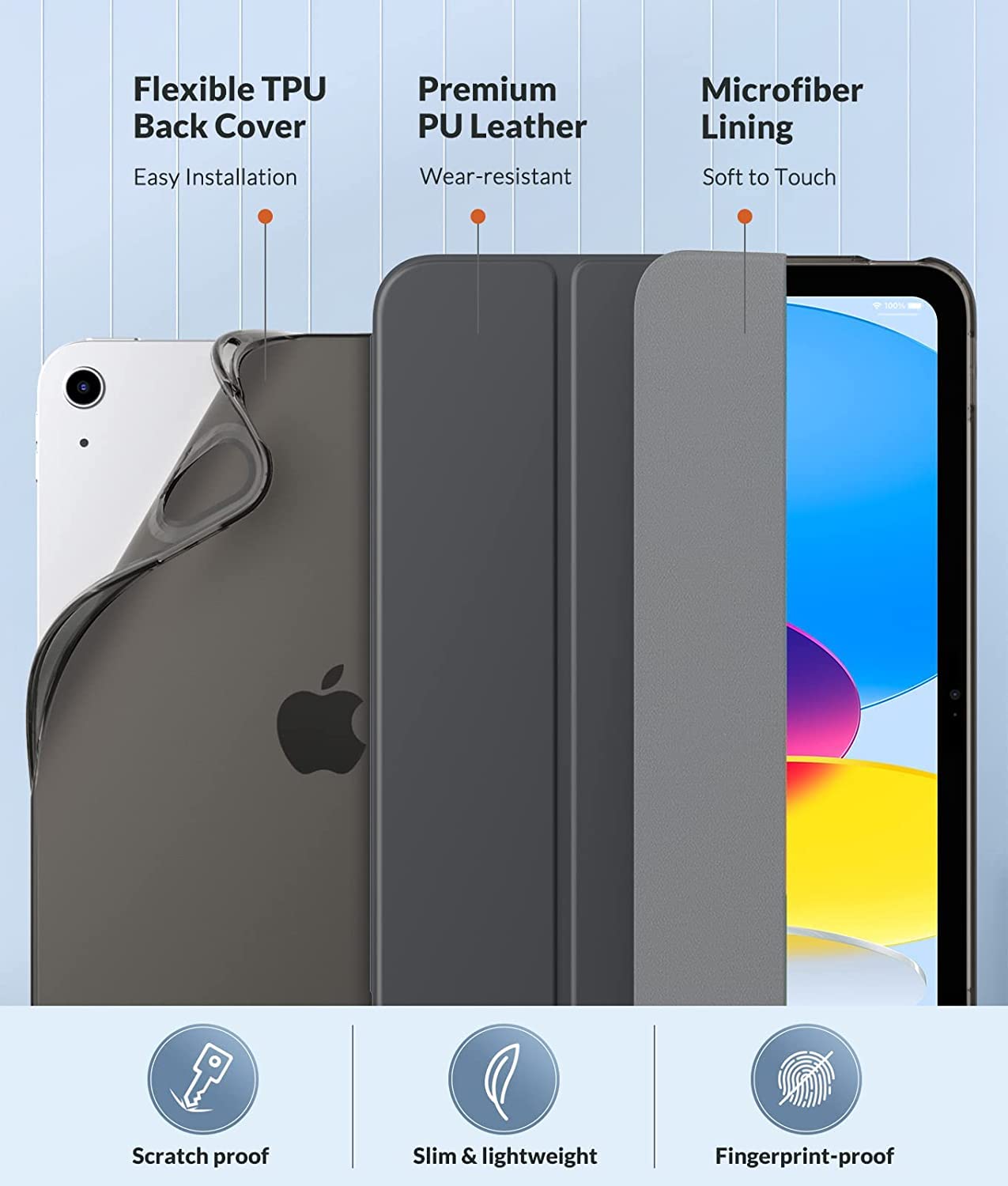 FASHION APPLE IPAD 10TH GEN 10.9 INCH LEATHER CASE GRAY thumbnail 4