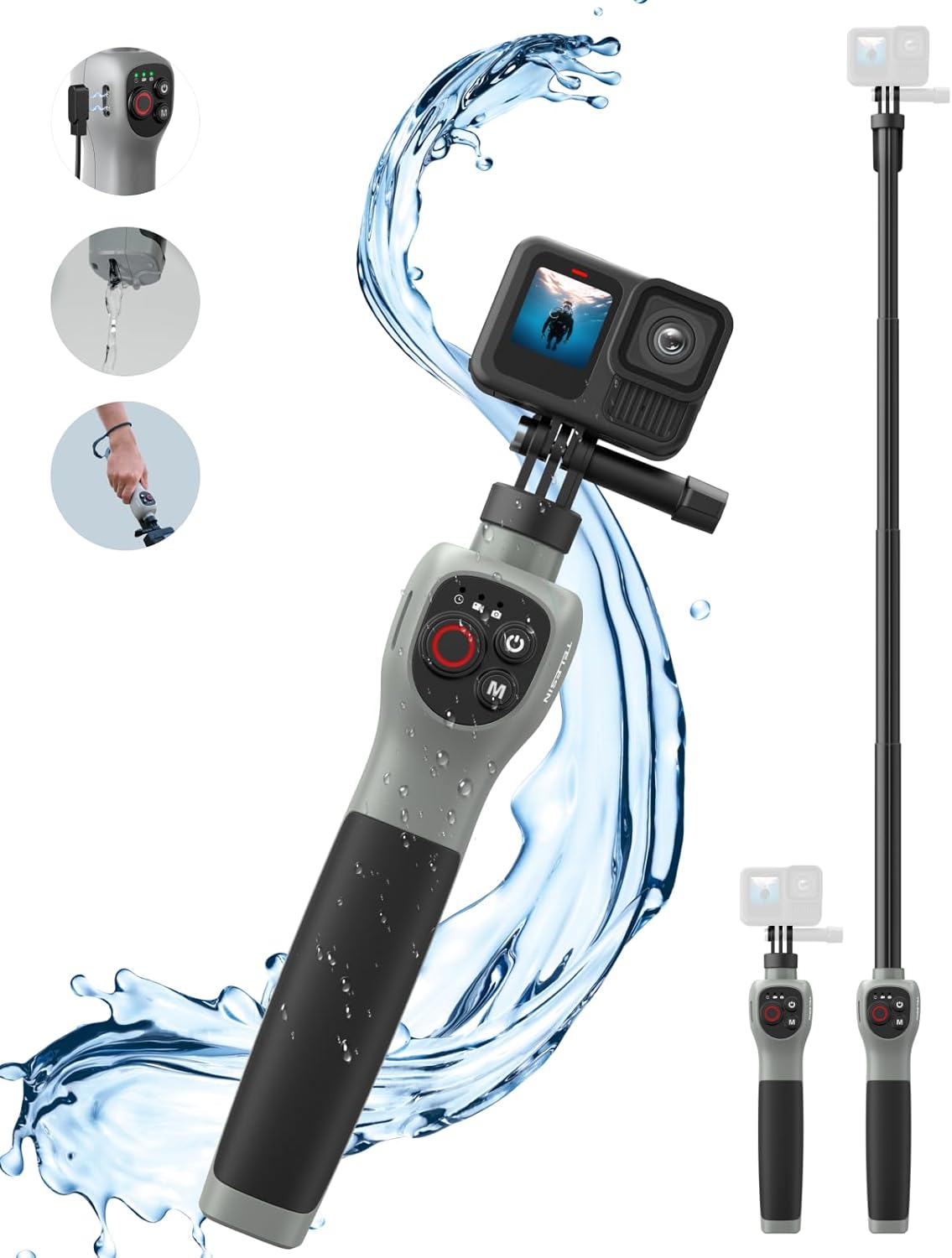 TELESIN GOPRO HERO 12 UNDER WATER SELFIE STICK WITH REMOTE CONTROL GP-WBT-001 thumbnail 9