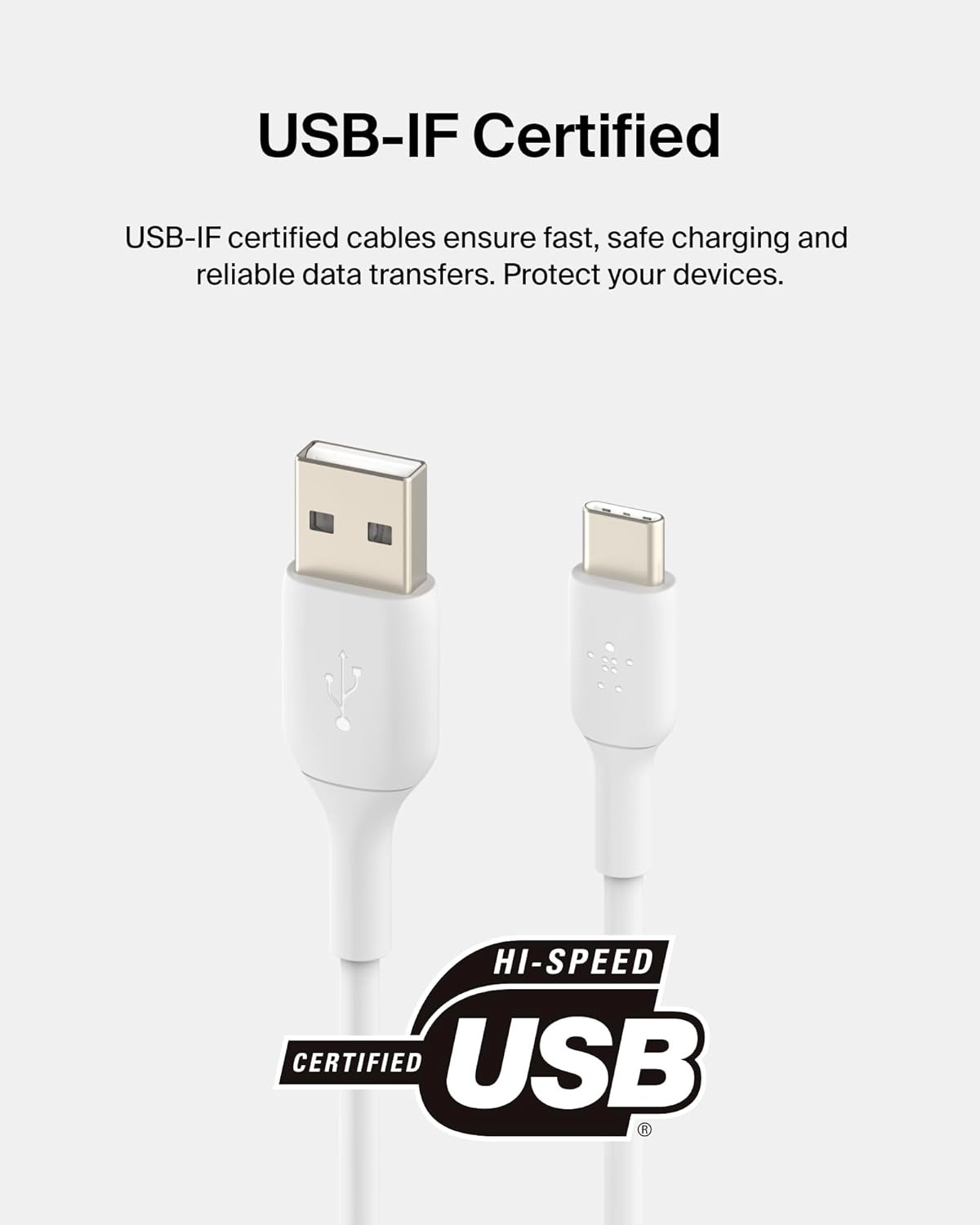 BELKIN BOOST CHARGE USB-C TO USB-A CABLE 15CM WHITE CAB002BT0MWH thumbnail 3