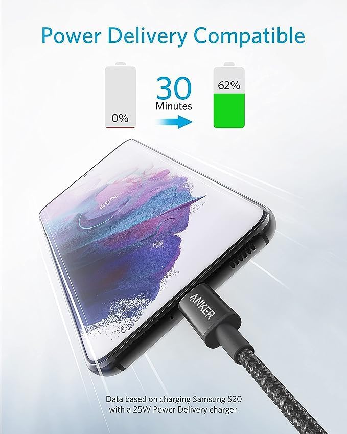 ANKER 322 USB C TO USB C  6FT 60W NYLON CABLE BLACK A8753H11 thumbnail 2
