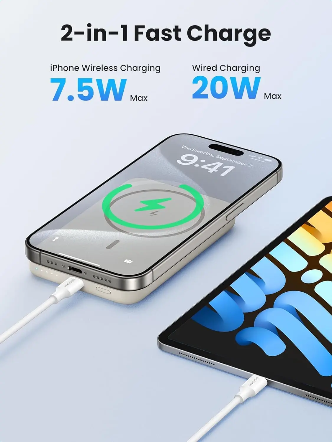 UGREEN NEXODE 10000MAH MAGNETIC WIRELESS POWER BANK WHITE 35341B thumbnail 4