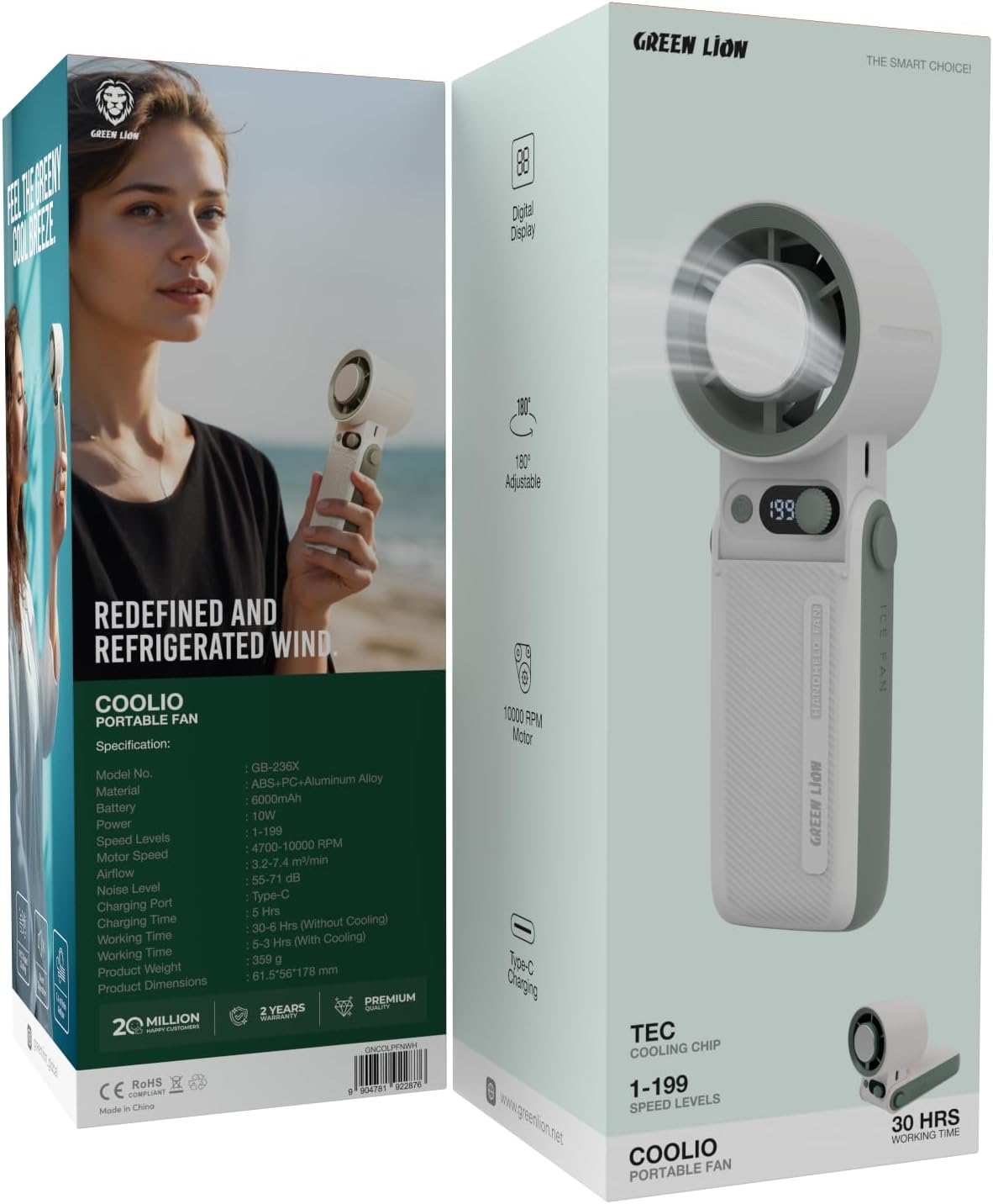 GREEN LION HANDHELD COOLIO PORTABLE FAN WHITE GNCULPFNWH thumbnail 9