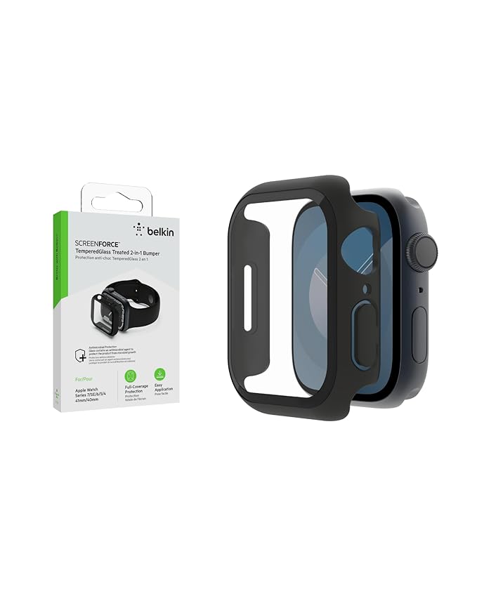 BELKIN APPLE WATCH SERIES 7/SE/6/5/4 41MM/40MM SCREEN PROTECTOR BLACK OVG003ZZBK thumbnail 2