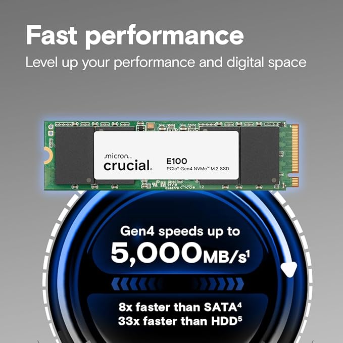CRUCIAL E100 1TB PCIE GEN4 2280 NVME M.2 SSD CT1000E100SSD8 thumbnail 2