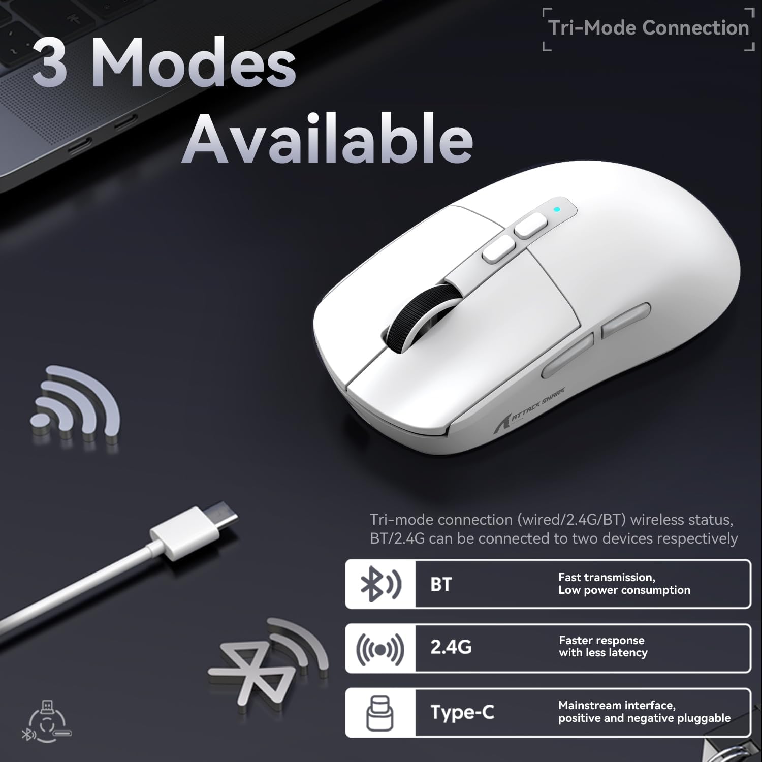 ATTACK SHARK X6 LIGHTWEIGHT WIRELESS GAMING MOUSE WITH RGB CHARGING DOCK WHITE PAW-3395 thumbnail 9