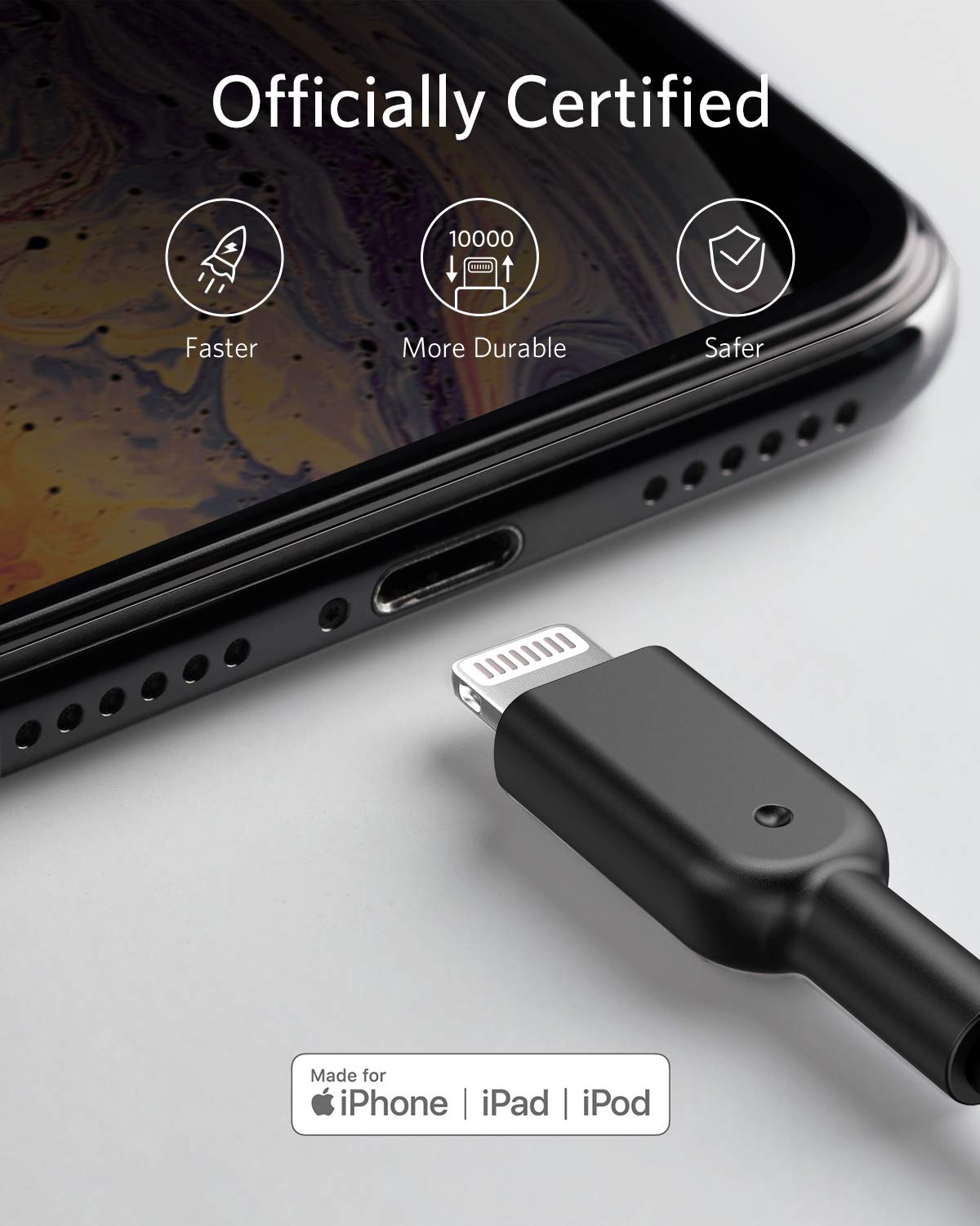 ANKER USB-A TO LIGHTNING CONNECTOR 10FT NYLON BRAIDED CABLE BLACK A8454H12 thumbnail 3