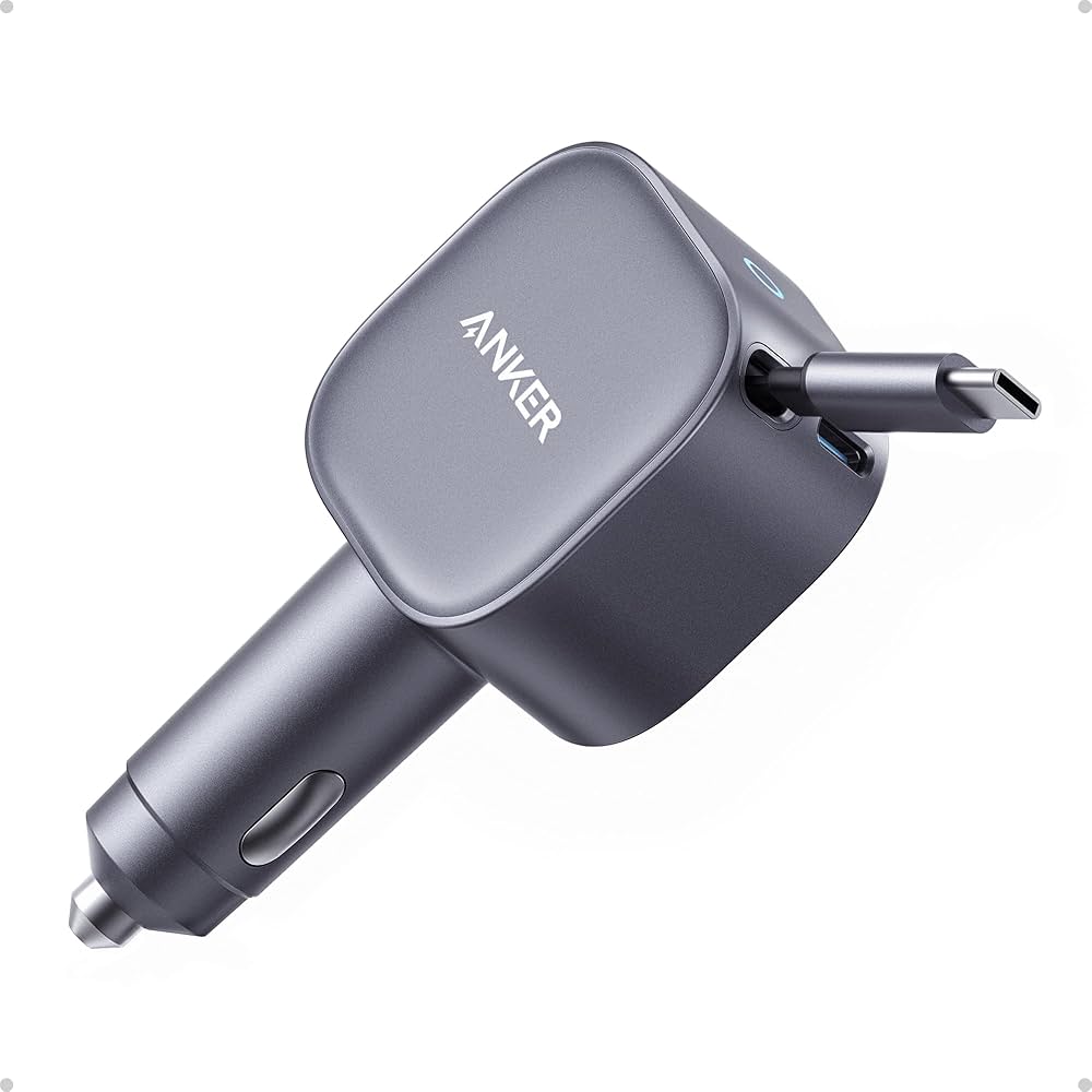 ANKER 75W USB-C CAR CHARGER WITH BUILT-IN RETRACTABLE USB-C CABLE GRAY A2738HA2