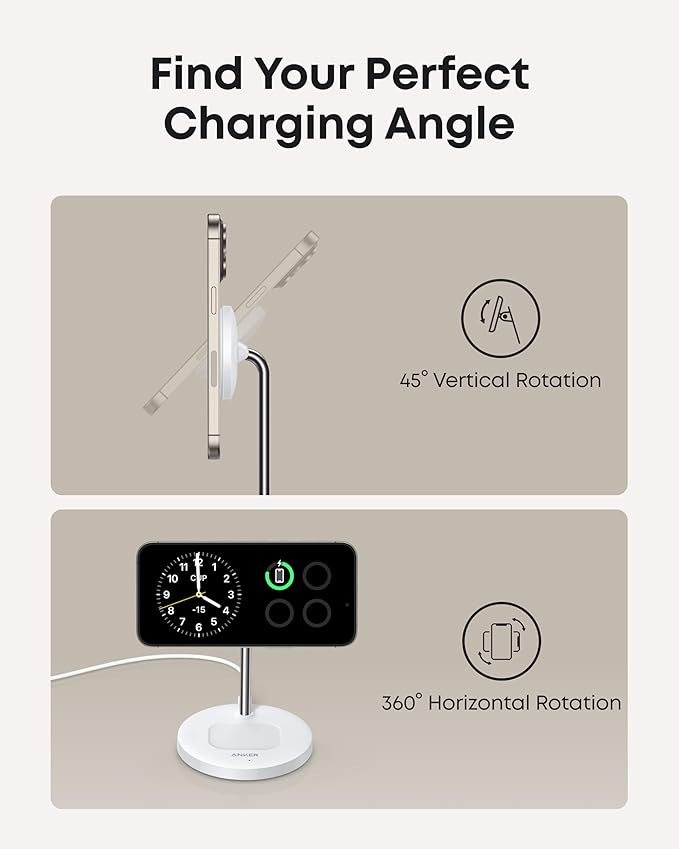 ANKER MAGGO WIRELESS 2-IN-1 DOCK STAND CHARGER AND 5FT USB C TO USB C CABLE WHITE A25M7H21 thumbnail 4