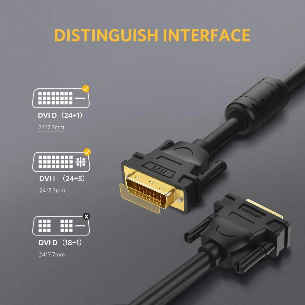 UGREEN DVI (24+1) MALE TO MALE CABLE GOLD PLATED 2M BLACK 11604 thumbnail 7