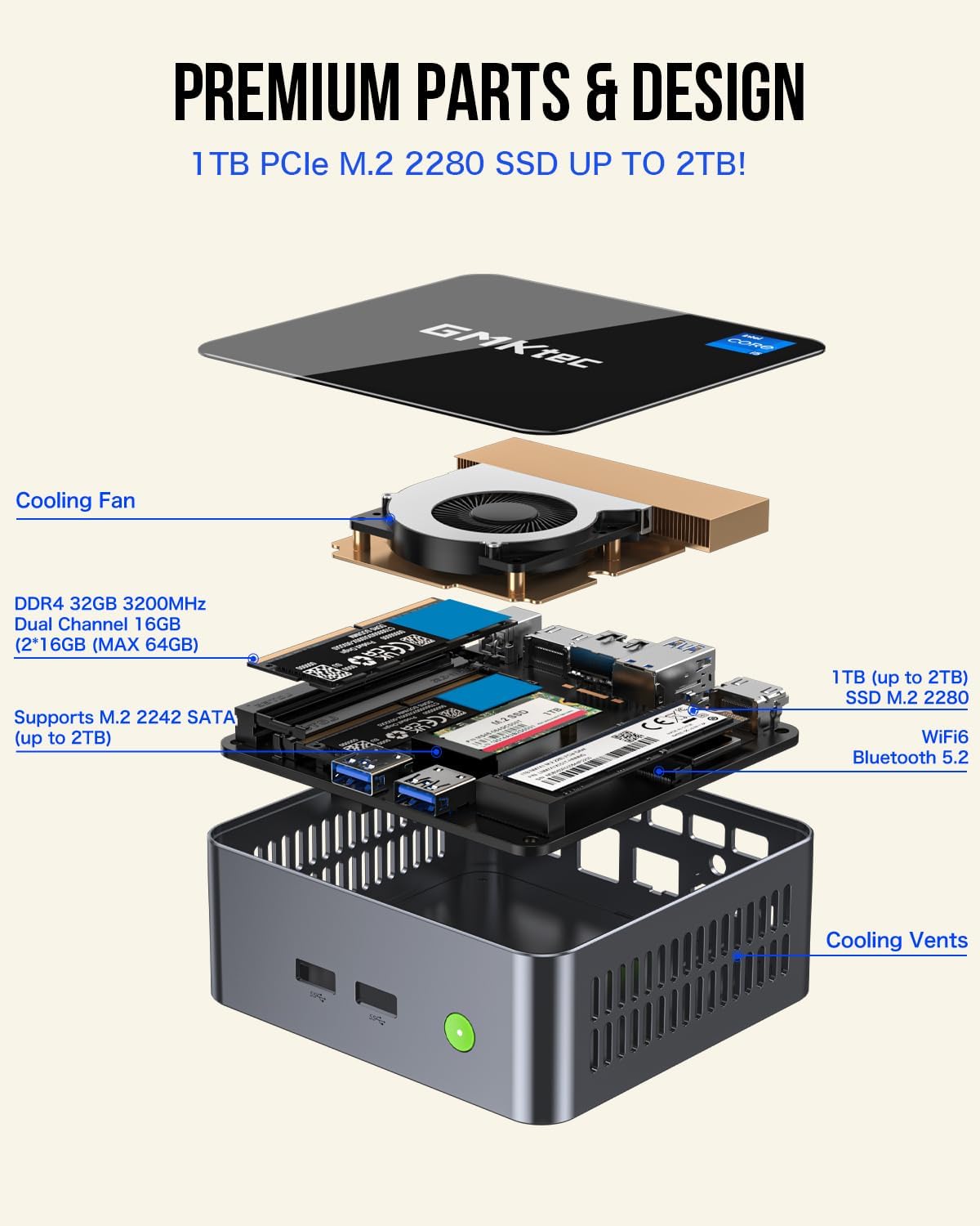 GMKTEC MINI PC INTEL CORE I5 12450H 32GB RAM 1TB SSD WIN 11 PRO NUCBOX-M3 thumbnail 3