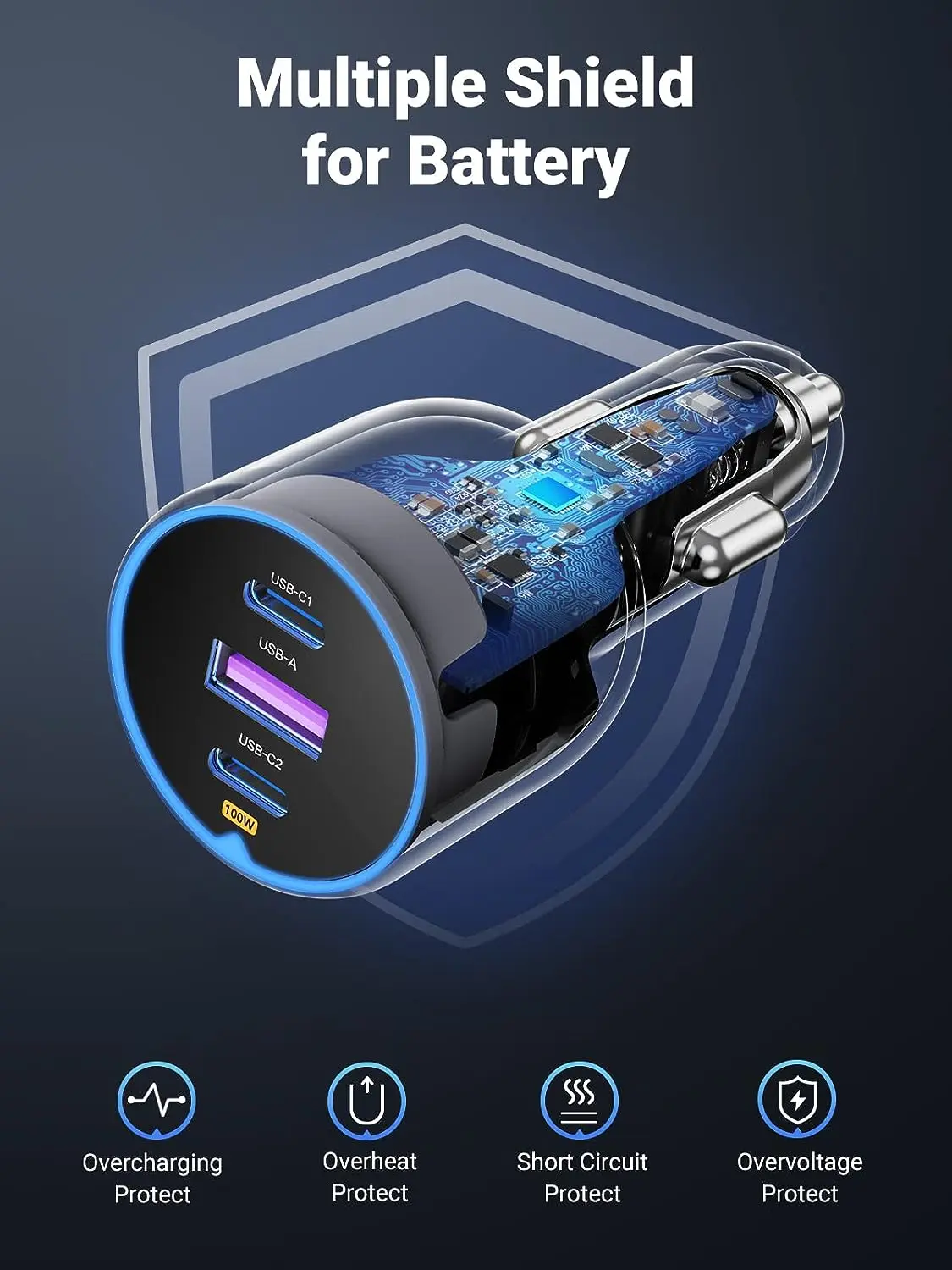 UGREEN 3 PORT FAST CAR CHARGER 130W BLACK 35025 thumbnail 3