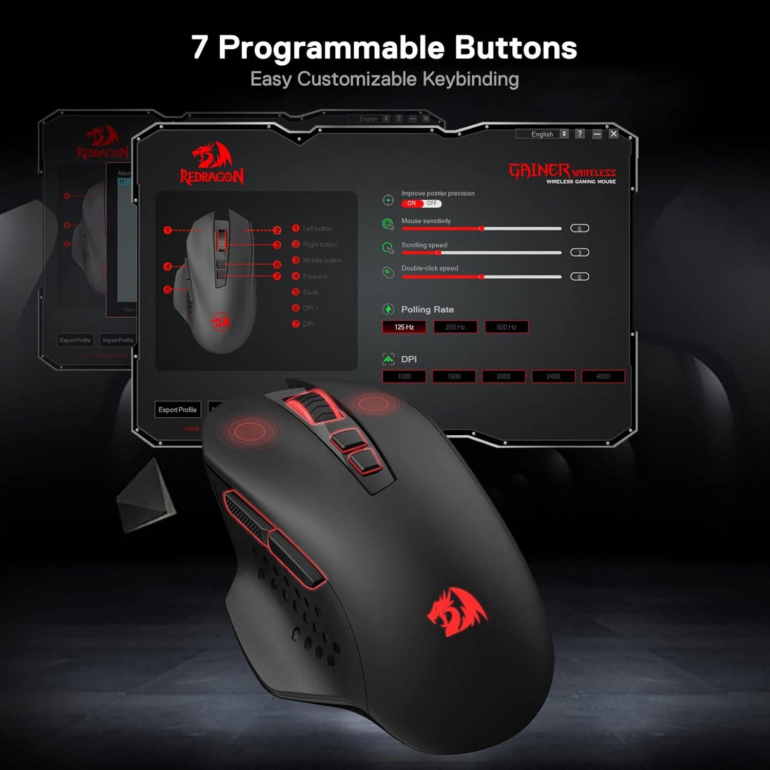 REDRAGON M656 GAINER WIRELESS MOUSE BLACK thumbnail 8
