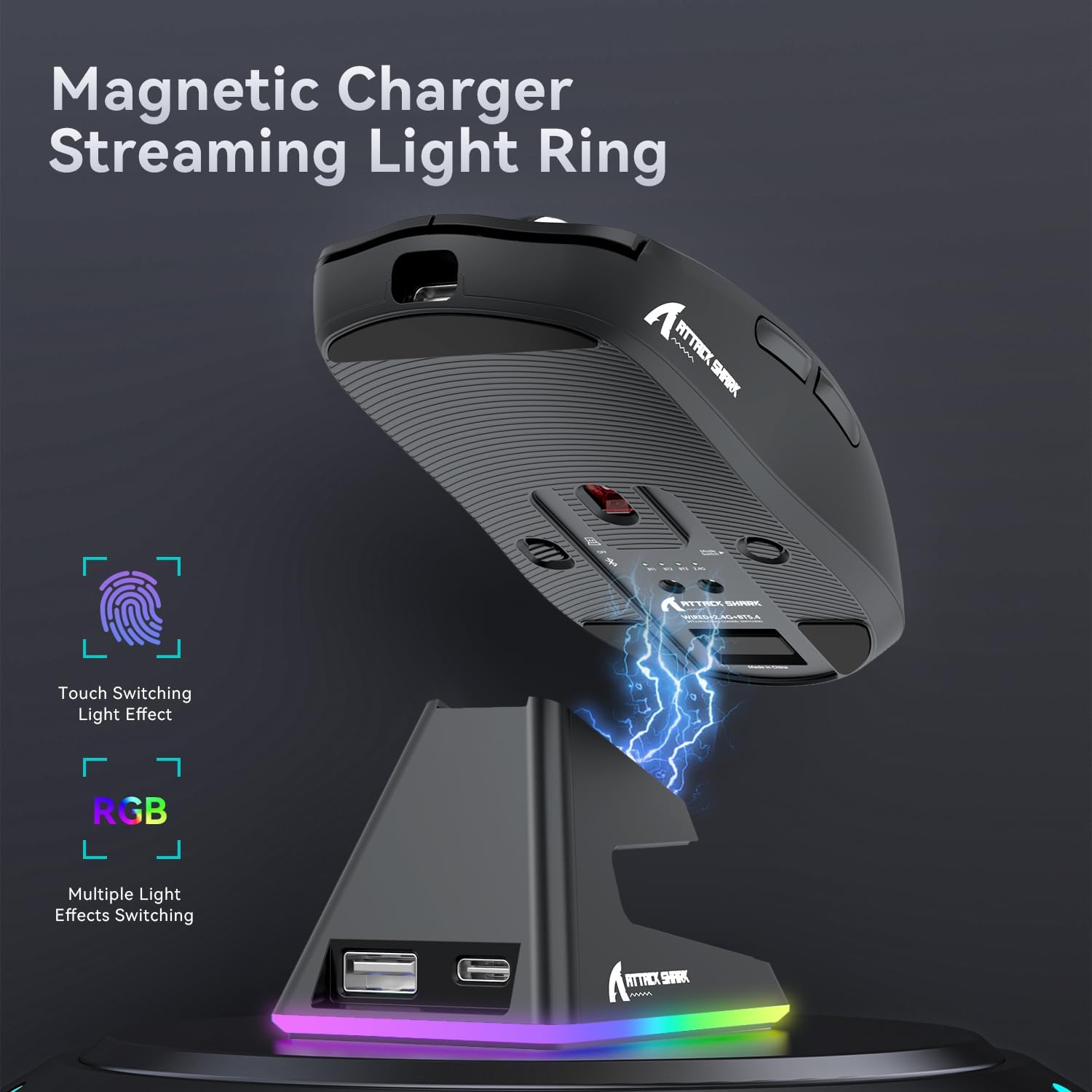 ATTACK SHARK X6 LIGHTWEIGHT WIRELESS GAMING MOUSE WITH RGB CHARGING DOCK  BLACK PAW-3395 thumbnail 3