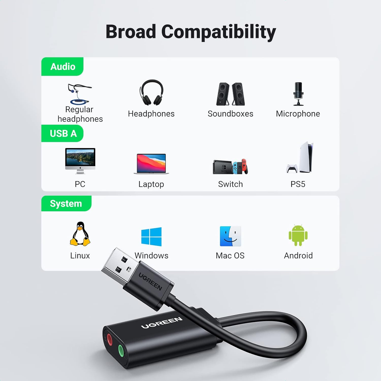 UGREEN USB 2.0 EXTERNAL SOUND ADAPTER BLACK 30724 thumbnail 4