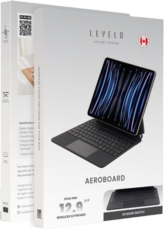 LEVELO AEROBOARD SCISSOR SWITCH IPAD PRO/AIR 12.9 INCH WIRELESS KEYBOARD BLACK LVLABKP12.9BK thumbnail 4