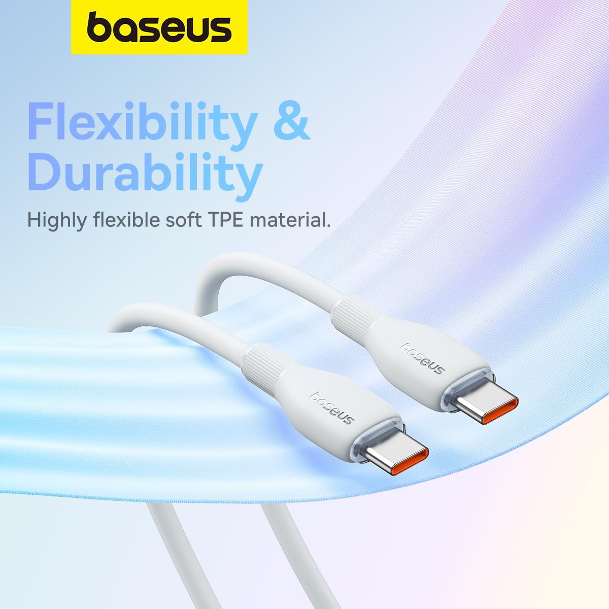 BASEUS PUDDING SERIES USB TO TYPE C 100W CABLE 2M WHITE thumbnail 5