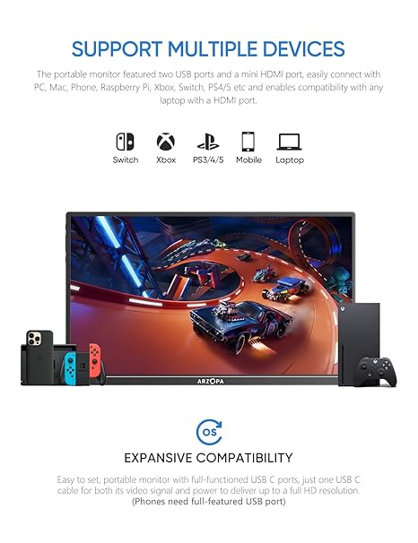 ARZOPA 14 INCH ULTRA SLIM FHD 1080P PORTABLE MONITOR BLACK A1S thumbnail 2