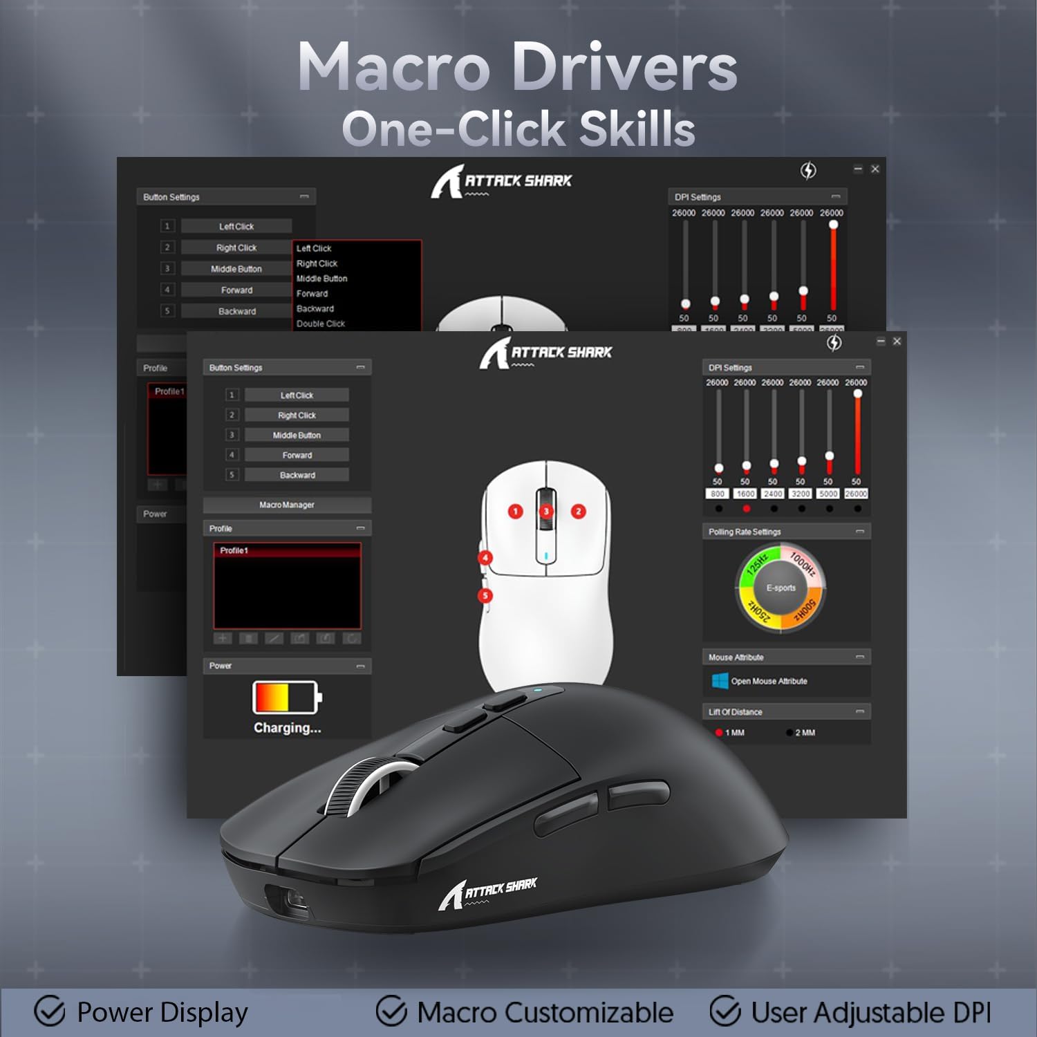 ATTACK SHARK X6 LIGHTWEIGHT WIRELESS GAMING MOUSE WITH RGB CHARGING DOCK  BLACK PAW-3395 thumbnail 8