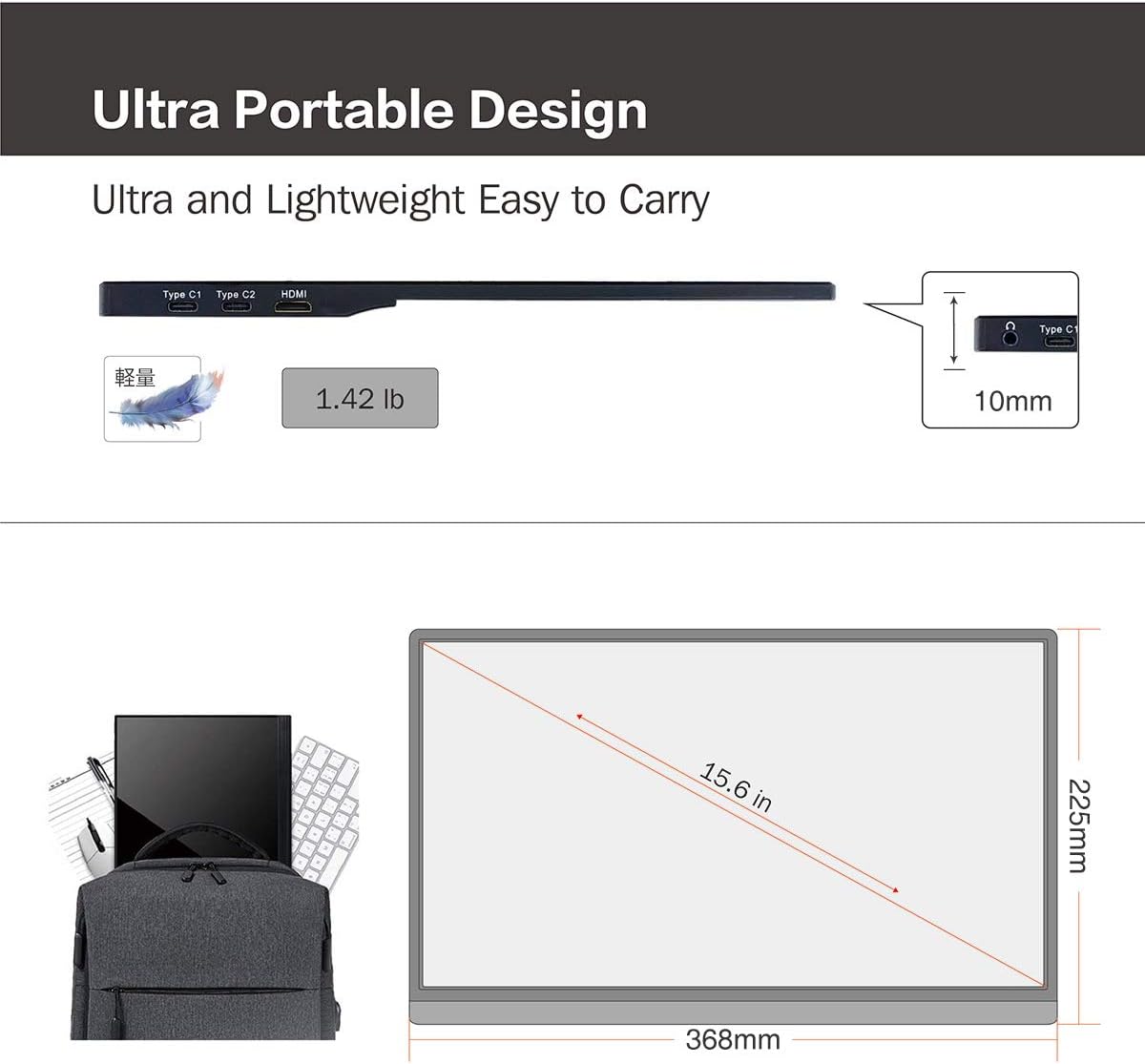 ANMITE 15.6 INCH IPS FULL HD METAL BODY PORTABLE MONITOR A156W02 thumbnail 8