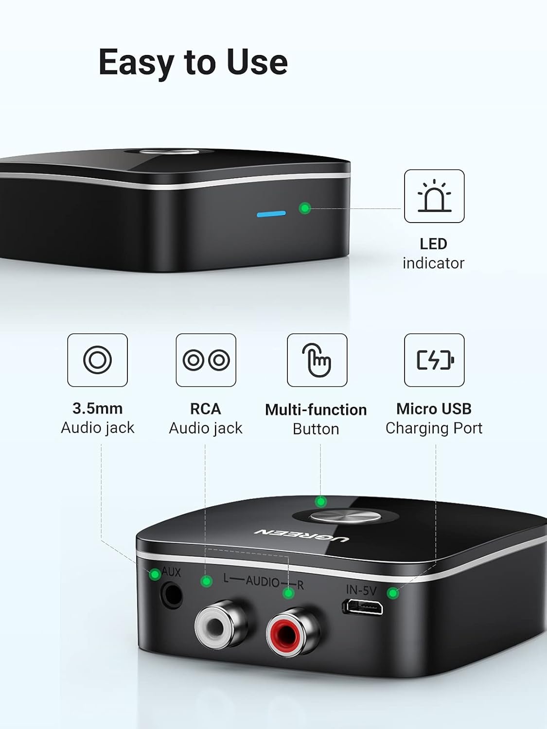 UGREEN BLUETOOTH RECEIVER AUDIO ADAPTER 5.0 BLACK 40762 thumbnail 7