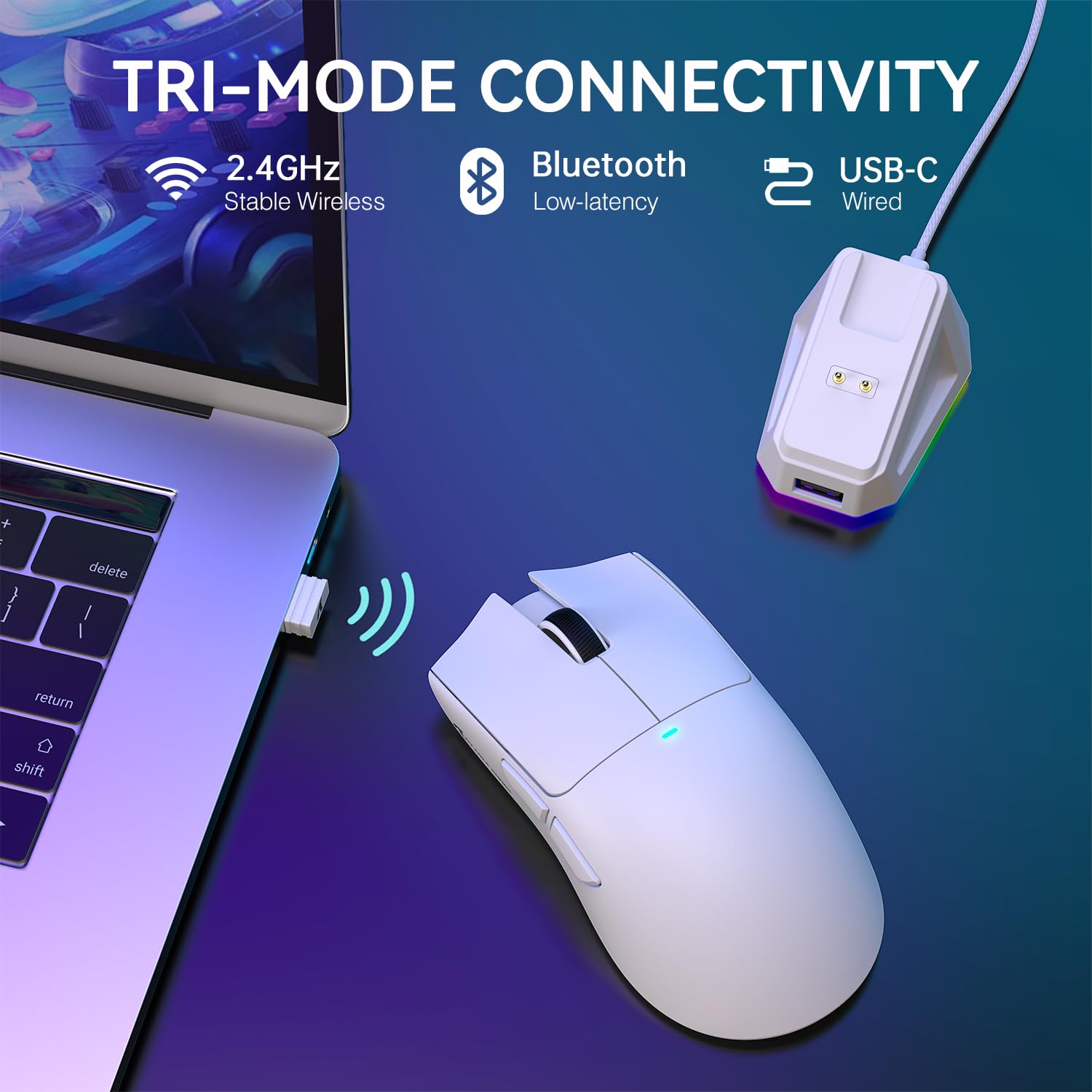 ATTACK SHARK LIGHTWEIGHT WIRELESS GAMING MOUSE WITH RGB CHARGING DOCK WHITE X11 thumbnail 4