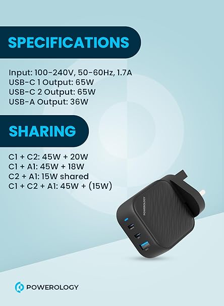 POWEROLOGY GAN DUAL USB C WALL CHARGER PD 45W PWCUQC035 thumbnail 5