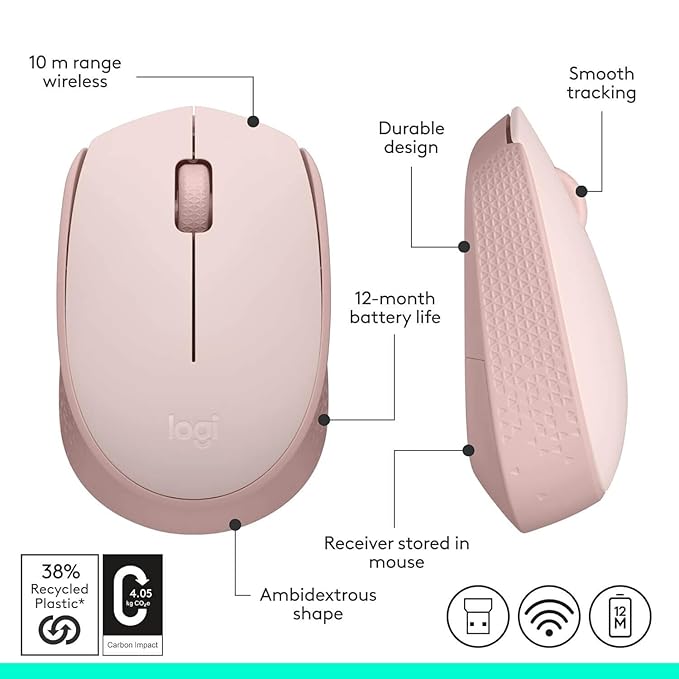 LOGITECH M171 WIRELESS MOUSE ROSE 910-006865 thumbnail 3