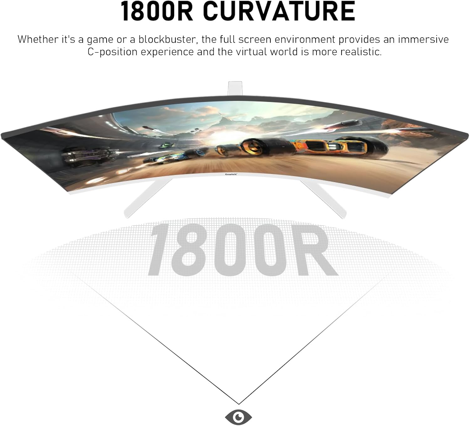 GAWFOLK 27 INCH 1K 280HZ 1920*1080 CURVE VA PANEL MONITOR BLACK/WHITE GF270N thumbnail 4