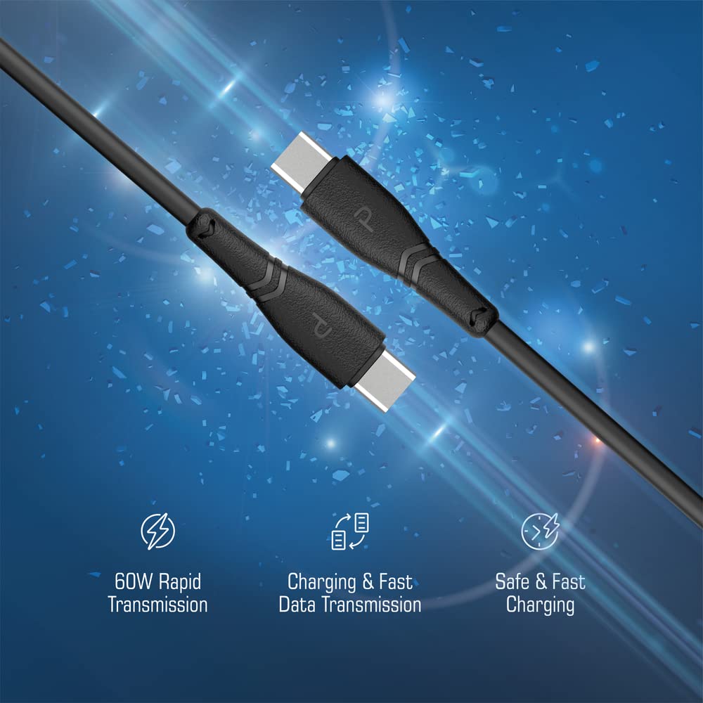 PAWA 60W QUICK CHARGING 1.2M BRAIDED DATA CABLE USB C TO TYPE C BLACK PW-12PVCCTOC-BK thumbnail 4